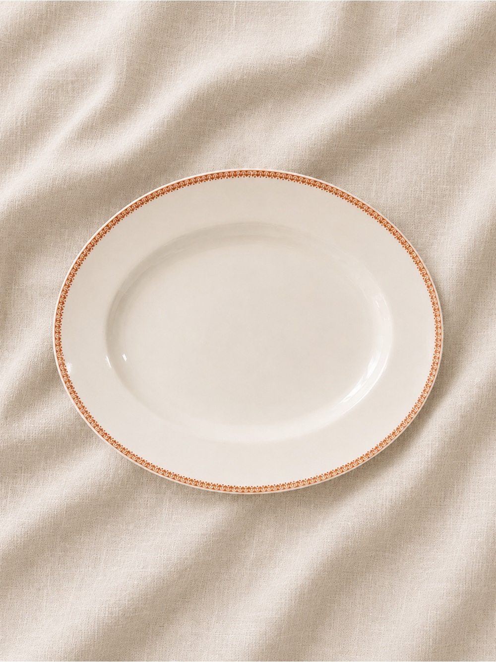 Antique T&V Limoges France Oval Serving Platter | Orange & Gold Border